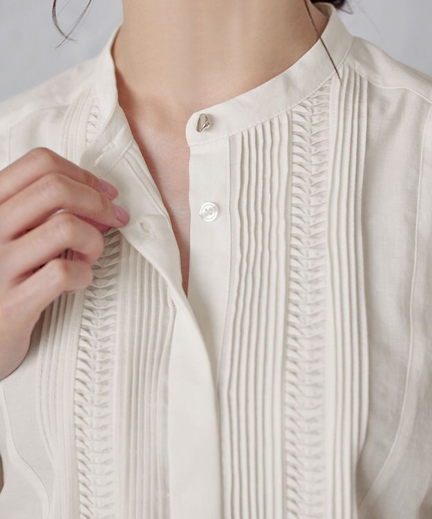 Tiaclasse 【洗える】フレンチスリーブピンタックブラウス オフホワイト