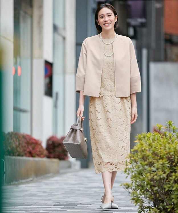 自由区 【ご好評につき追加生産・洗える】グログランノーカラー ジャケット ベージュ系