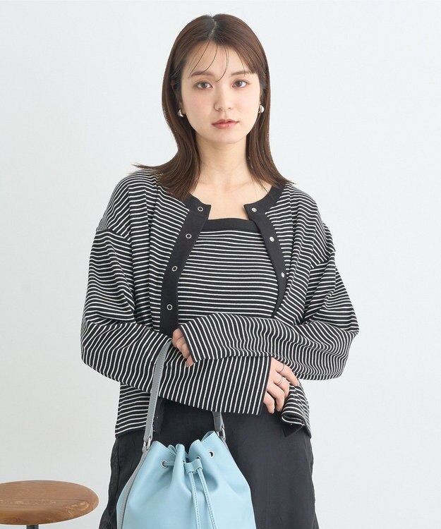 earth music&ecology ＳＥＴ２点リブアンサンブル Border Black