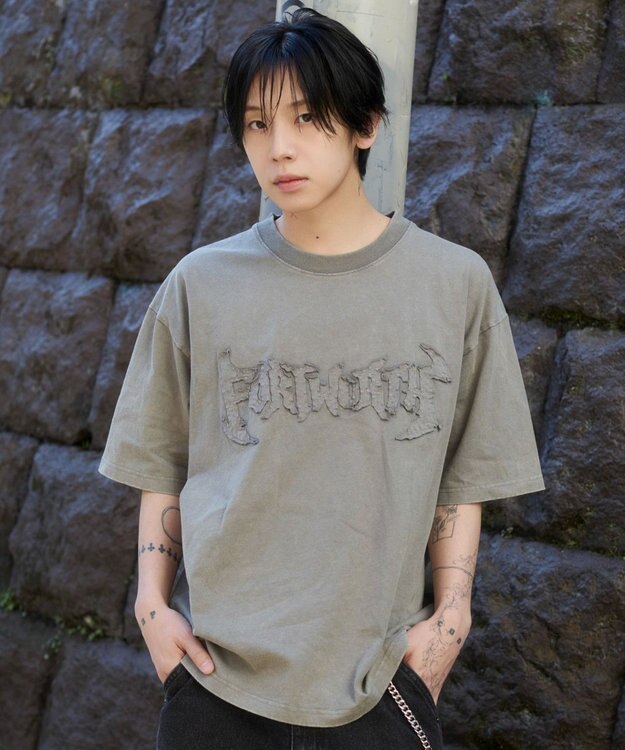 WEGO 【ユニセックス着用ITEM/MLサイズ展開】ブリーチダメージアップリケT（SS） グレー