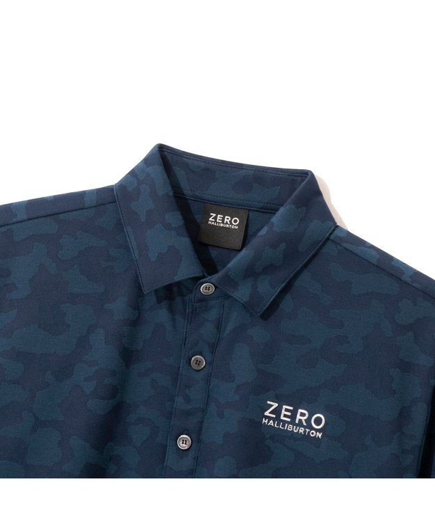 ZERO HALLIBURTON 【吸水速乾・UVカット】 カモフラージュ柄 ジャガード 長袖ポロシャツ ZHG-M5A9a 85126 ネイビー