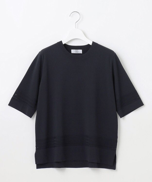 J.PRESS LADIES L 【洗える】レーヨンエリートストレッチ 編み柄 ニット ネイビー系