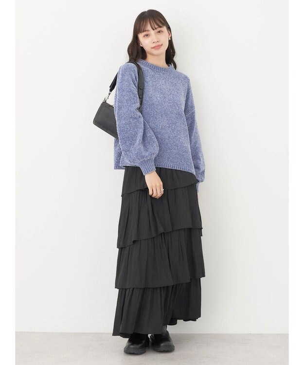 earth music&ecology シャイニーベロアモールプルオーバー Blue