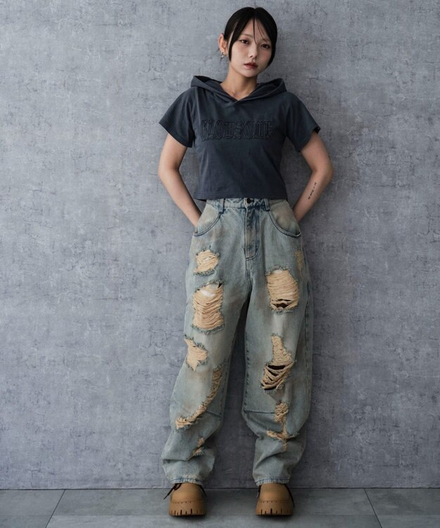 WEGO ピグメントフードちびT ネイビー