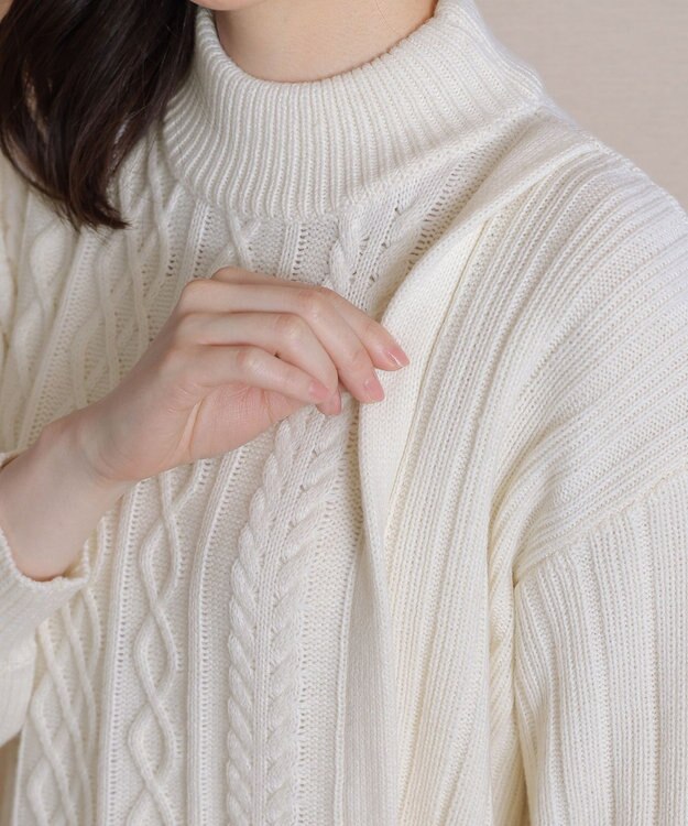 Tiaclasse アラン柄ニットチュニックワンピース アイボリー