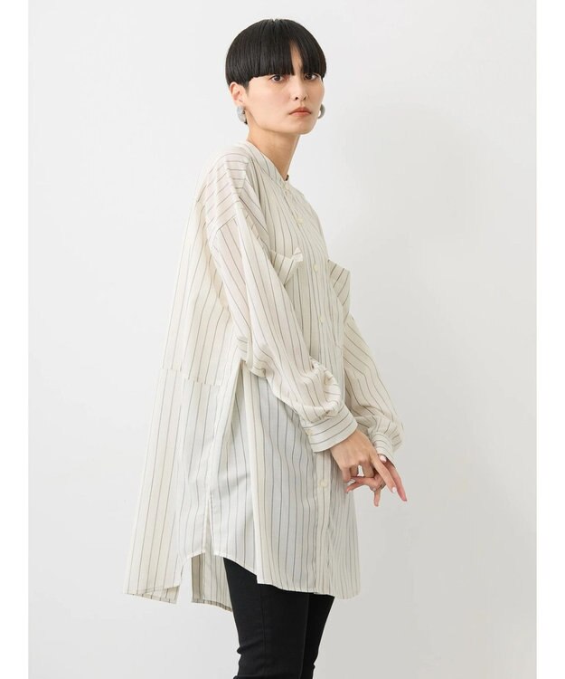 AMERICAN HOLIC イージーケア＋接触冷感　Ｗポケットシャツチュニック Stripe Ivory