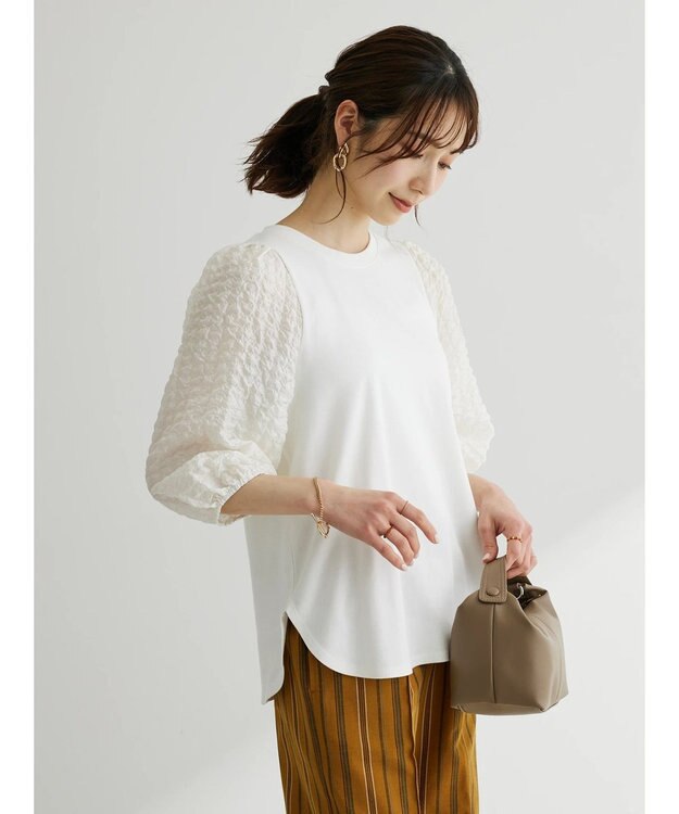 Green Parks ・ＳＵＧＡＲ　ＳＰＯＯＮ　シャーリング袖プルオーバー Off White