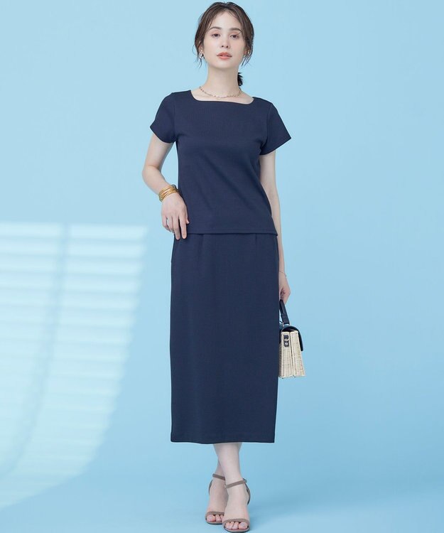 組曲 S 【WEB限定】ストライプジャガード タイトスカート ブラック系