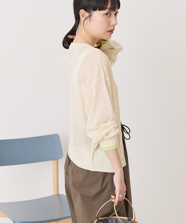 AMERICAN HOLIC シアー配色ニットカーディガン Ivory