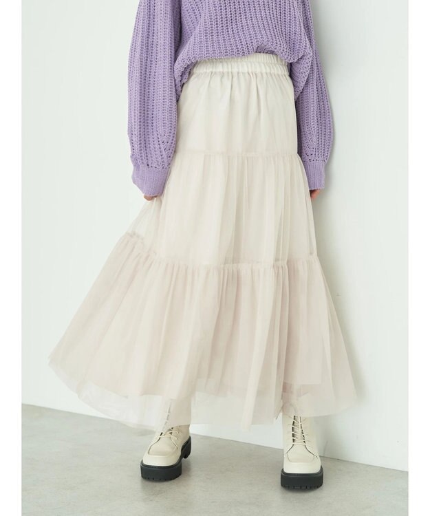 earth music&ecology ティアードチュールスカート Light Beige