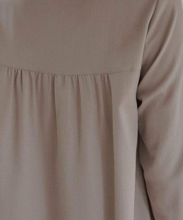 Tiaclasse 【洗える】クレリックシャツチュニックブラウス グレージュ×オフホワイト