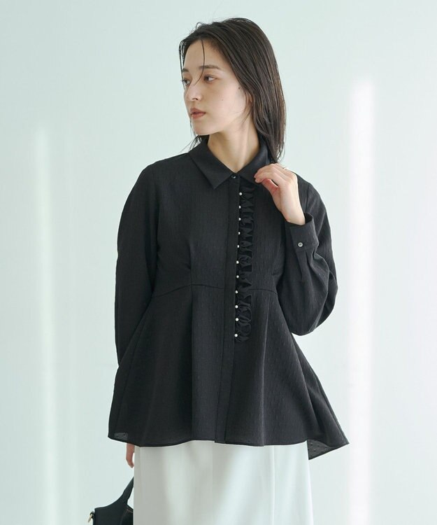 YECCA VECCA パールジャガードペプラムブラウス Black