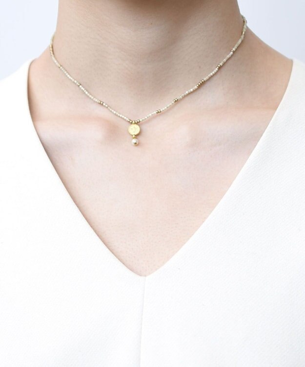 monshiro シルクビーズネックレス ホワイト