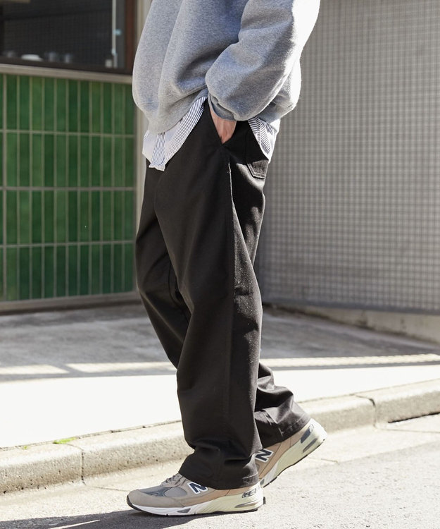 WEGO 【ウエストゴム/SMLサイズ展開/ユニセックス着用ITEM】チノイージーストレートパンツ ブラック