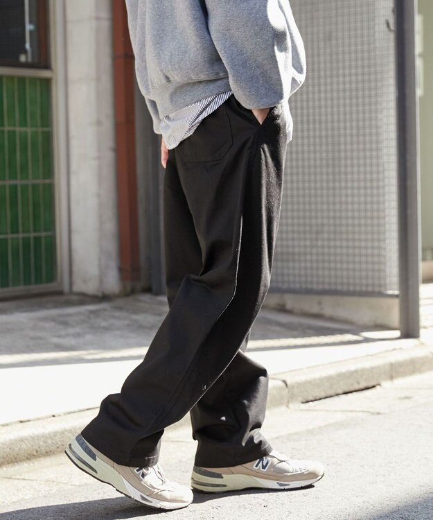 WEGO 【ウエストゴム/SMLサイズ展開/ユニセックス着用ITEM】チノイージーストレートパンツ ブラック