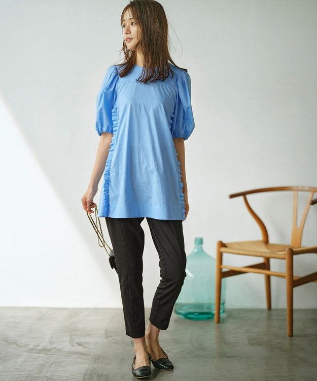組曲 コットンローン ボリュームスリーブブラウス ブルー系