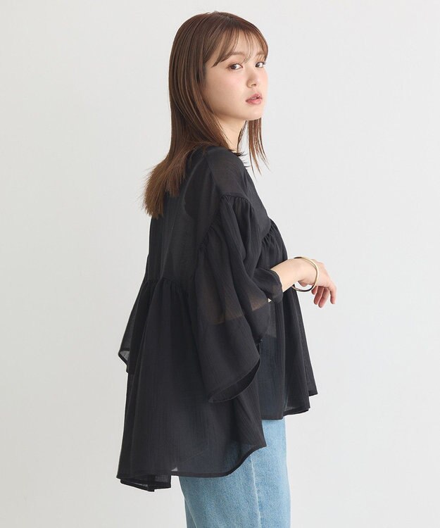 earth music&ecology Ｖネックギャザーブラウス Black