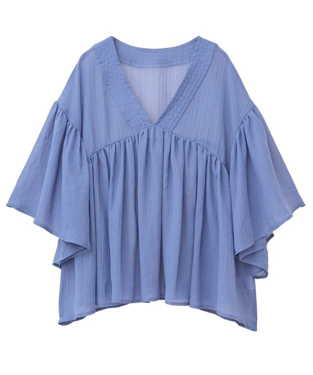earth music&ecology Ｖネックギャザーブラウス Blue