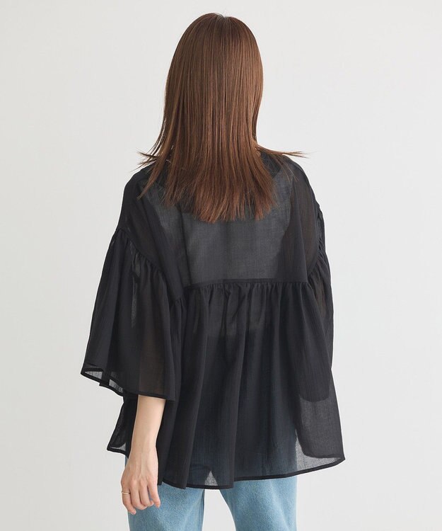 earth music&ecology Ｖネックギャザーブラウス Black