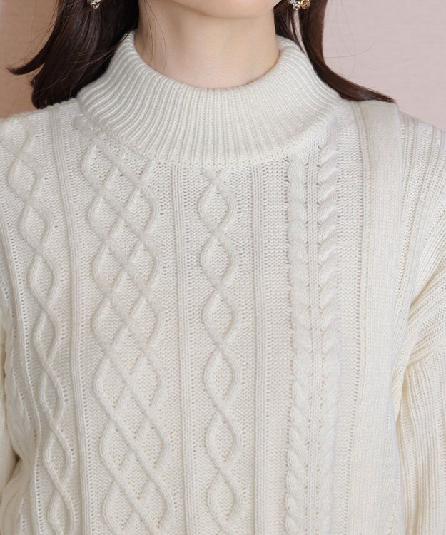 Tiaclasse アラン柄ニットチュニックワンピース アイボリー