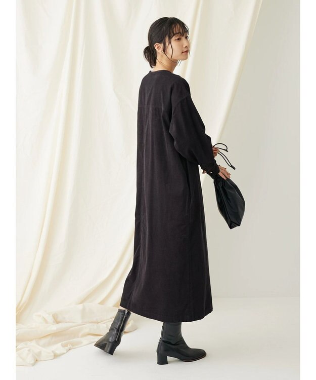 CRAFT STANDARD BOUTIQUE コーデュロイパールドット釦ワンピース Charcoal Gray