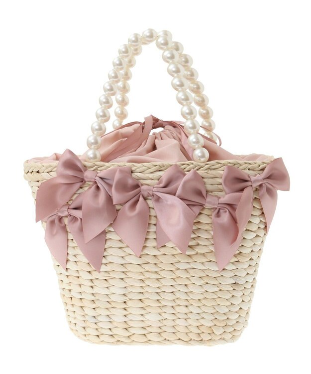 Maison de FLEUR パールハンドルメイズリボンカゴバッグ Pink