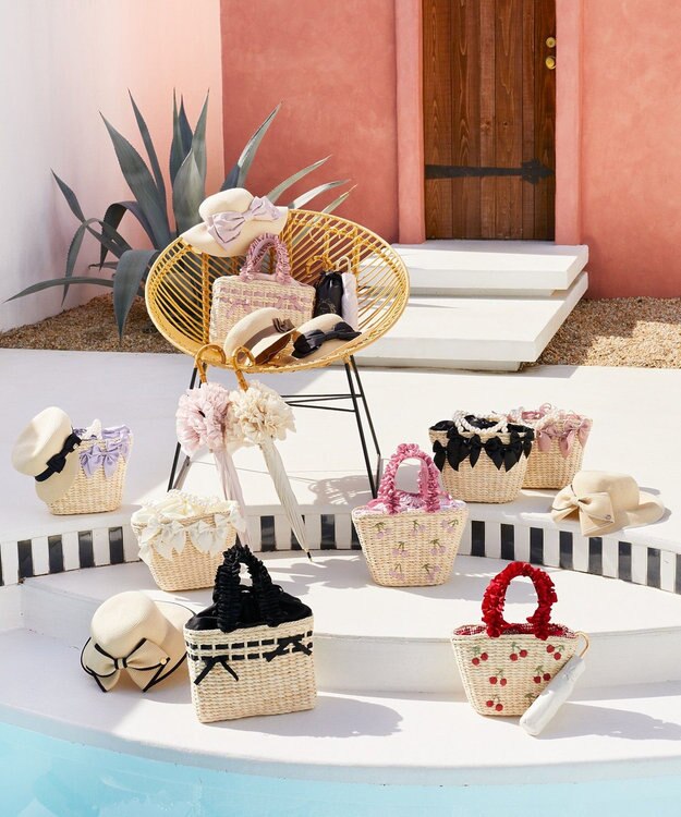 Maison de FLEUR パールハンドルメイズリボンカゴバッグ Pink