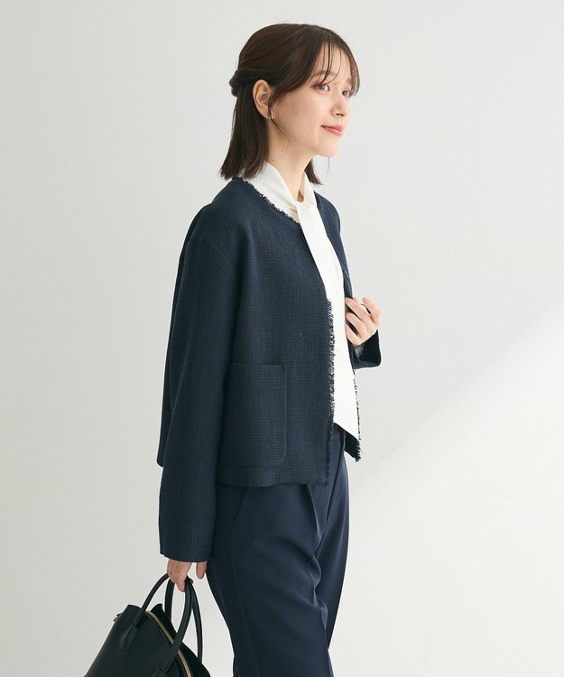 Green Parks ef-de ツイードノーカラージャケット Navy