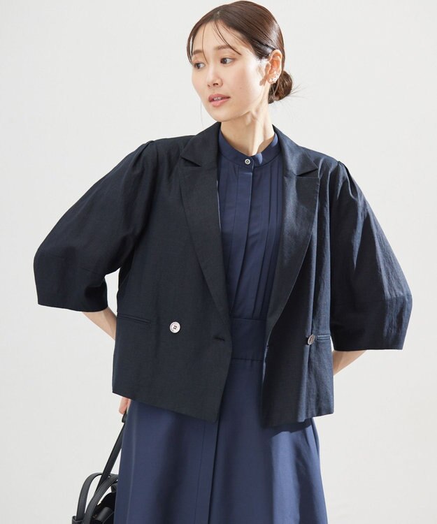 組曲 S リネンレーヨン ジャケット ネイビー系