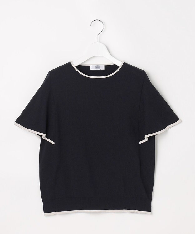 J.PRESS LADIES COOL MINT COTTON POLYESTER フレアスリーブ ニット プルオーバー ネイビー系