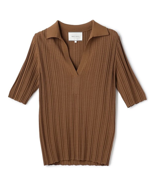 BEIGE， LABRADO / ランダムリブ スキッパーニット Brown