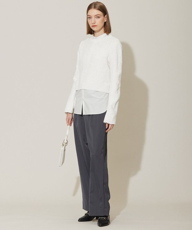 ICB 【洗える】クリーンブロード バンドカラーブラウス オフホワイト系