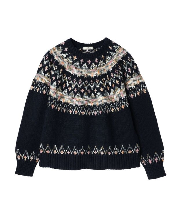 earth music&ecology スラブヤーンノルディックプルオーバー Navy