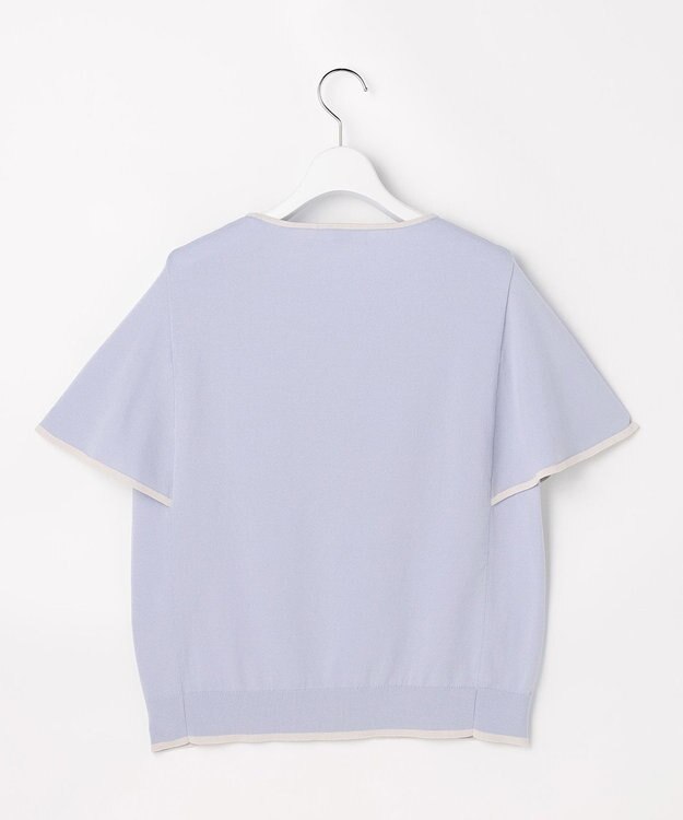 J.PRESS LADIES COOL MINT COTTON POLYESTER フレアスリーブ ニット プルオーバー サックス系