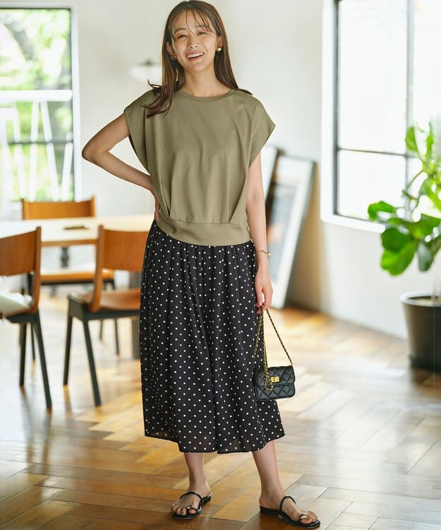 組曲 L 【WEB限定】ドットプリントデシン フリルパンツ ブラック×オフ系5