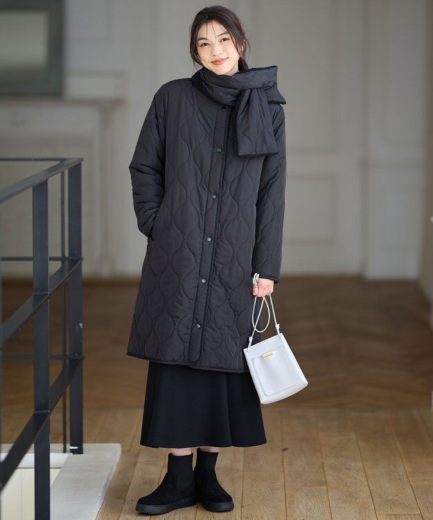 ANY L 【マフラー付き】キルトリバーシブルコート ブラック