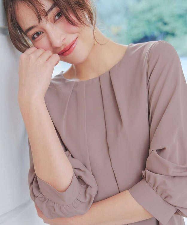 Tiaclasse つまみタック袖レイヤードブラウス ピンクモカ