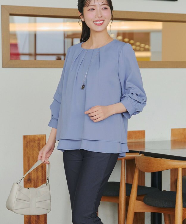 Tiaclasse つまみタック袖レイヤードブラウス ブルー