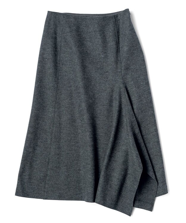 23区 S ウール圧縮スムース アシンメトリー フレアスカート チャコールグレー