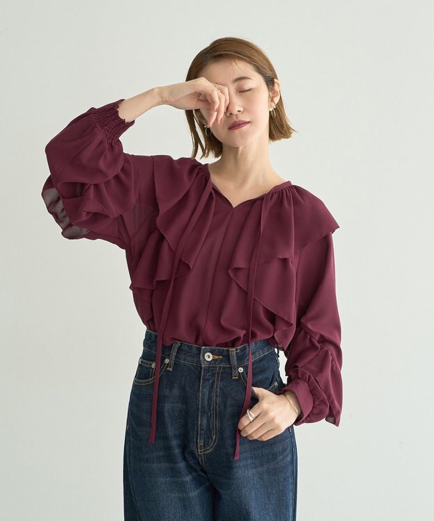YECCA VECCA シアーラッフルブラウス Wine