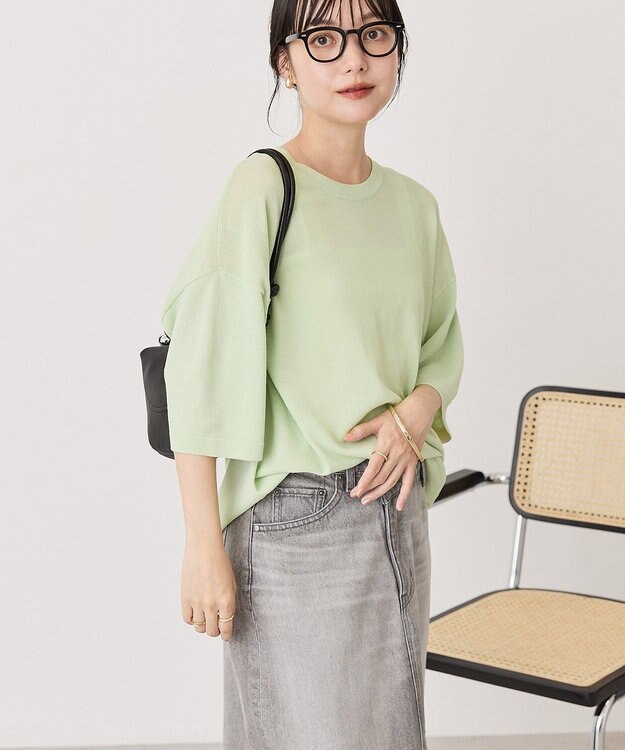 AMERICAN HOLIC 配色コクーンシルエットニット Light Green
