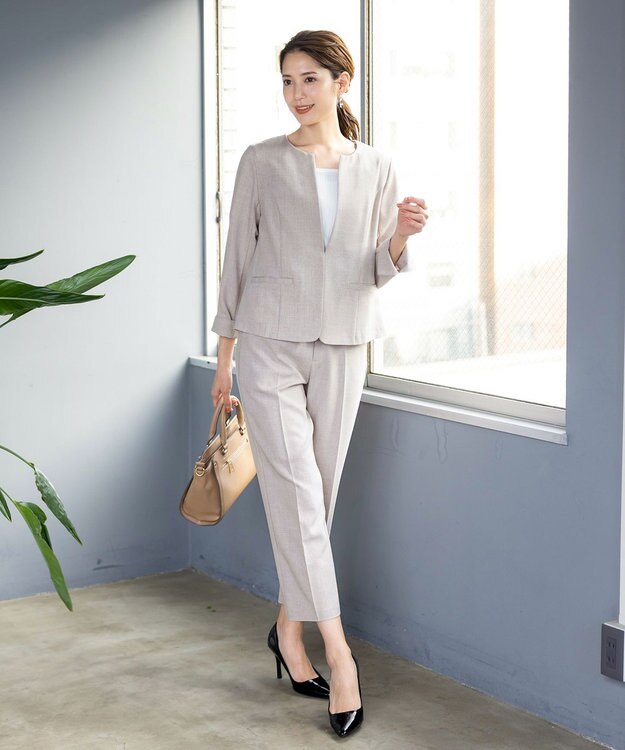 Tiaclasse 【セットアップ可・洗える】麻調薄地ストレートパンツ グレージュ