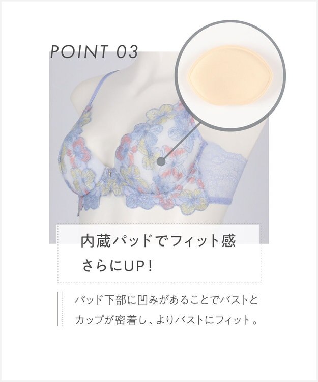 AMPHI ブラジャー ふっくらまる胸キープ 脇高設計 脇・背中スッキリ【Hold Day Bra】 BYJ311 アンフィ／ワコール ブルー
