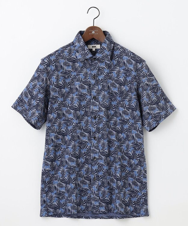 JOSEPH ABBOUD 【リネン素材/清涼感/吸水速乾】リネンハニカムプリント 半袖 シャツ ネイビー系6