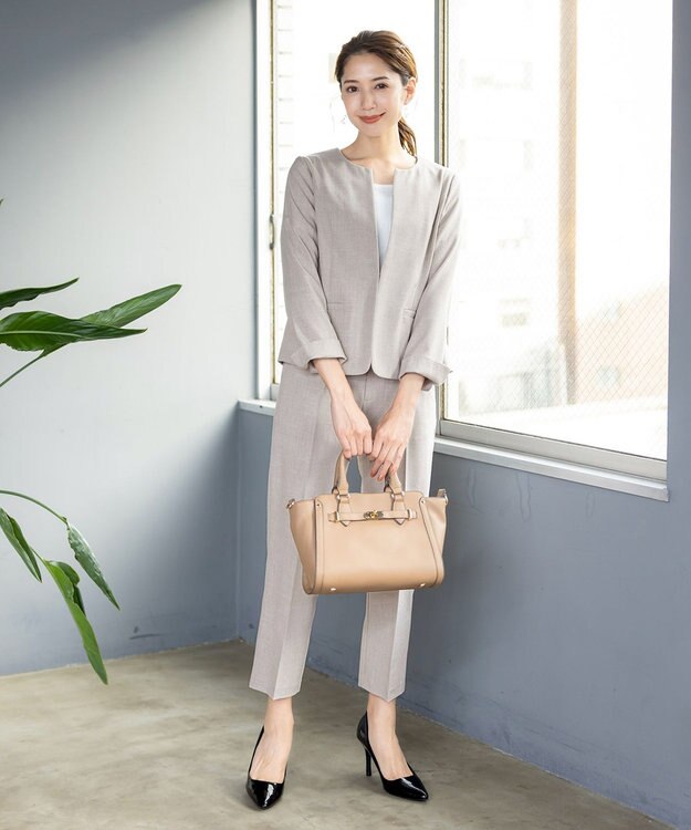 Tiaclasse 【セットアップ可・洗える】麻調薄地ストレートパンツ グレージュ