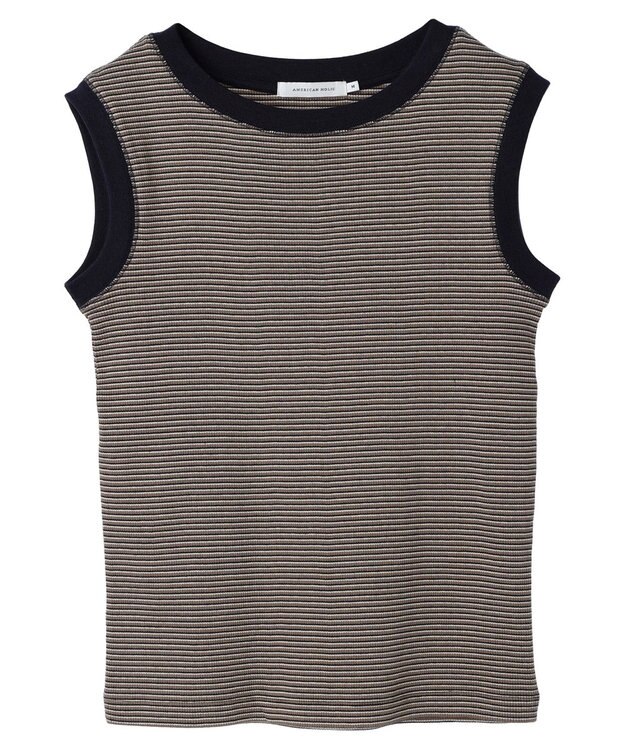 AMERICAN HOLIC ミジンボーダーノースリーブカットプルオーバー Navy