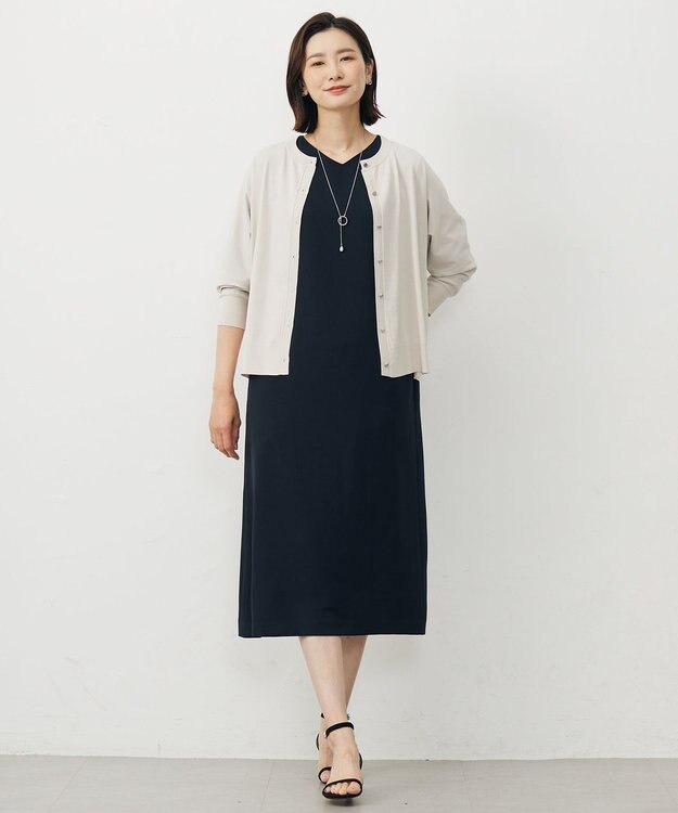 J.PRESS LADIES 【洗える・吸水速乾・接触冷感・セットアップ対応】Light ジョーゼット ワンピース ダークネイビー系