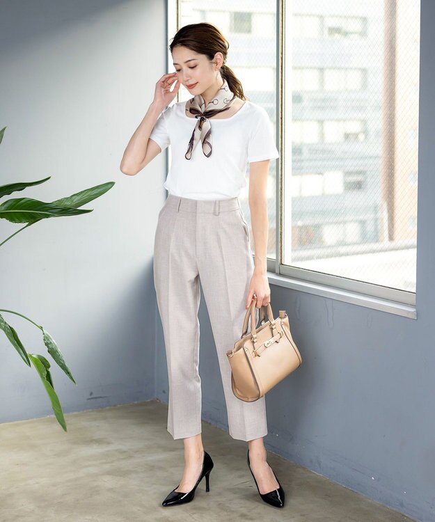 Tiaclasse 【セットアップ可・洗える】麻調薄地ストレートパンツ グレージュ