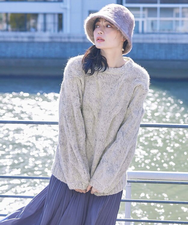 Tiaclasse 【洗える】ケーブルミックス編みニットトップス アイボリー