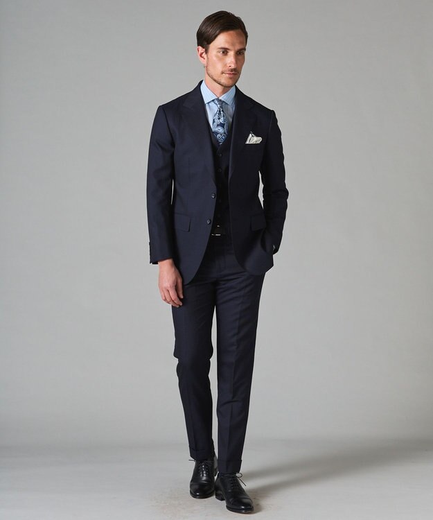 GOTAIRIKU 春夏向け【形態安定】SUMMERPREMIUMPLEATS_スモールワイドカラー 長袖ドレスシャツ（ストライプ/チェック） サックスブルー系1